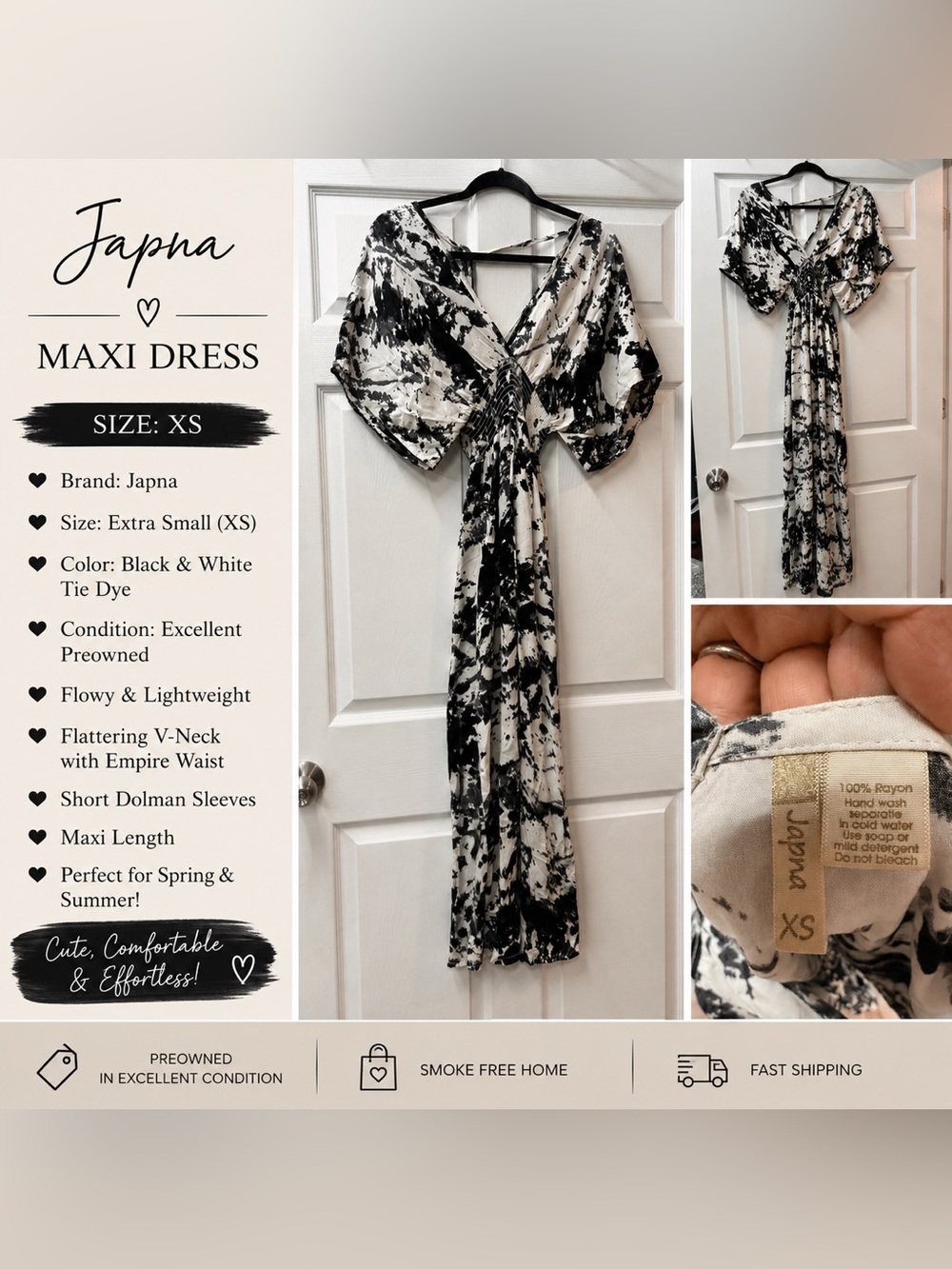 Japna Black & White Tie-Dye Maxi Dress